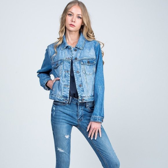 New Medium Washed Denim Jean Jacket - Picture 2 of 11